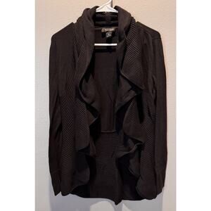 White House Black Market Women's Black Open Front Ruffle Cardigan Size M